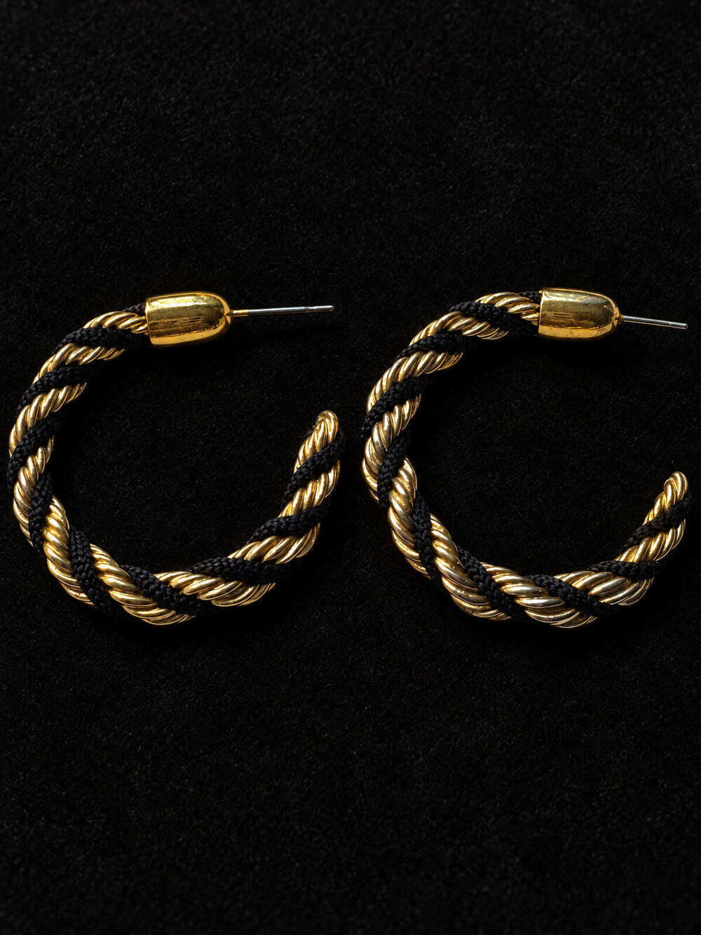 ⚜️ Twisted Rope Hoop Earrings | Gold-Tone & Black | Statement Hoops 💗